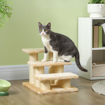 PawHut Pet Stairs 3-step Pet Ladder Cat dog Stairs Climb Ladder Cat Tree, Beige 