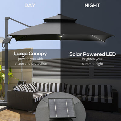 Outsunny 3 x 3(m) Aluminum Sun Square Canopy Top w/ Adjustable Pole Angle Dark Grey 