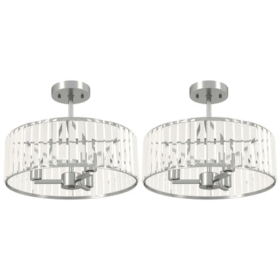 HOMCOM Crystal Ceiling Light Fixture Set of 2, Semi Flush Mount Modern Chandelier for Living Room, Bedroom and Hallway, 3-Lights with E14 Base, Silver Tone