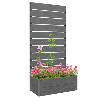 Outsunny 34 x 69.5cm Garden Planter Box, with Back Trellis, Grey 