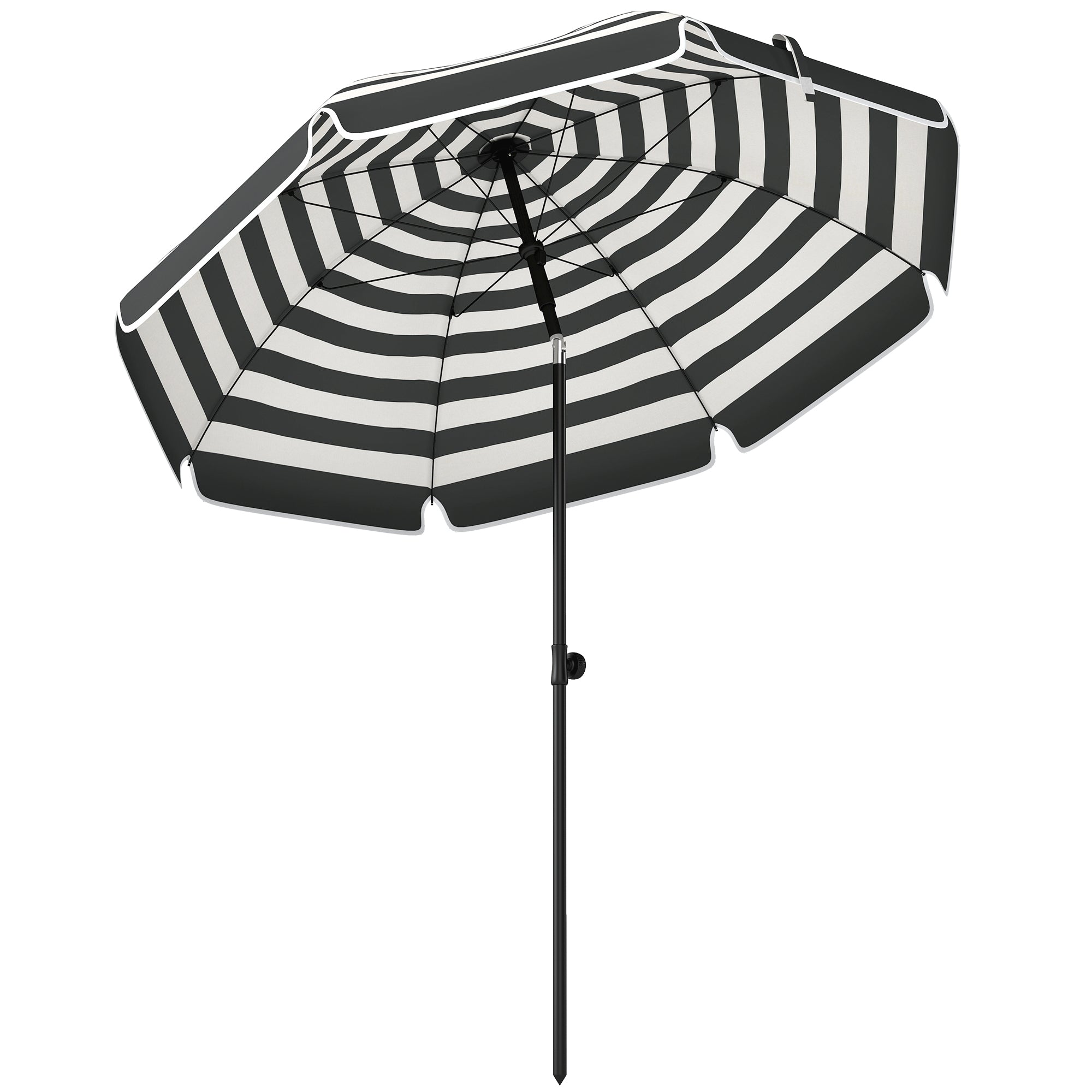 Outsunny 1.8 m Beach Umbrella Parasol with Sand Anchor, Portable 30° Tilting Patio Sun Shade with Adjustable Height, Grey/White 