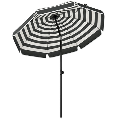 Outsunny 1.8 m Beach Umbrella Parasol with Sand Anchor, Portable 30° Tilting Patio Sun Shade with Adjustable Height, Grey/White 