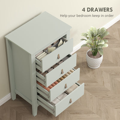 HOMCOM Bedroom Chest of Drawers, Modern 4 Drawer Dresser Cabinet with PU Leather Handles and Metal Runners for Living Room, Hallway, Entryway, Green 