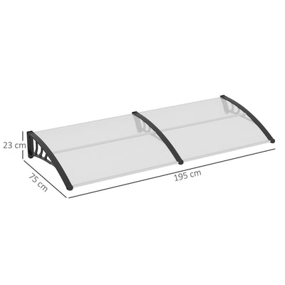 Outsunny 75 x 195 cm Curved Door Window Awning Canopy, Polycarbonate Cover Front Door Outdoor Patio, UV Rain Snow Protection Shelter, Clear 