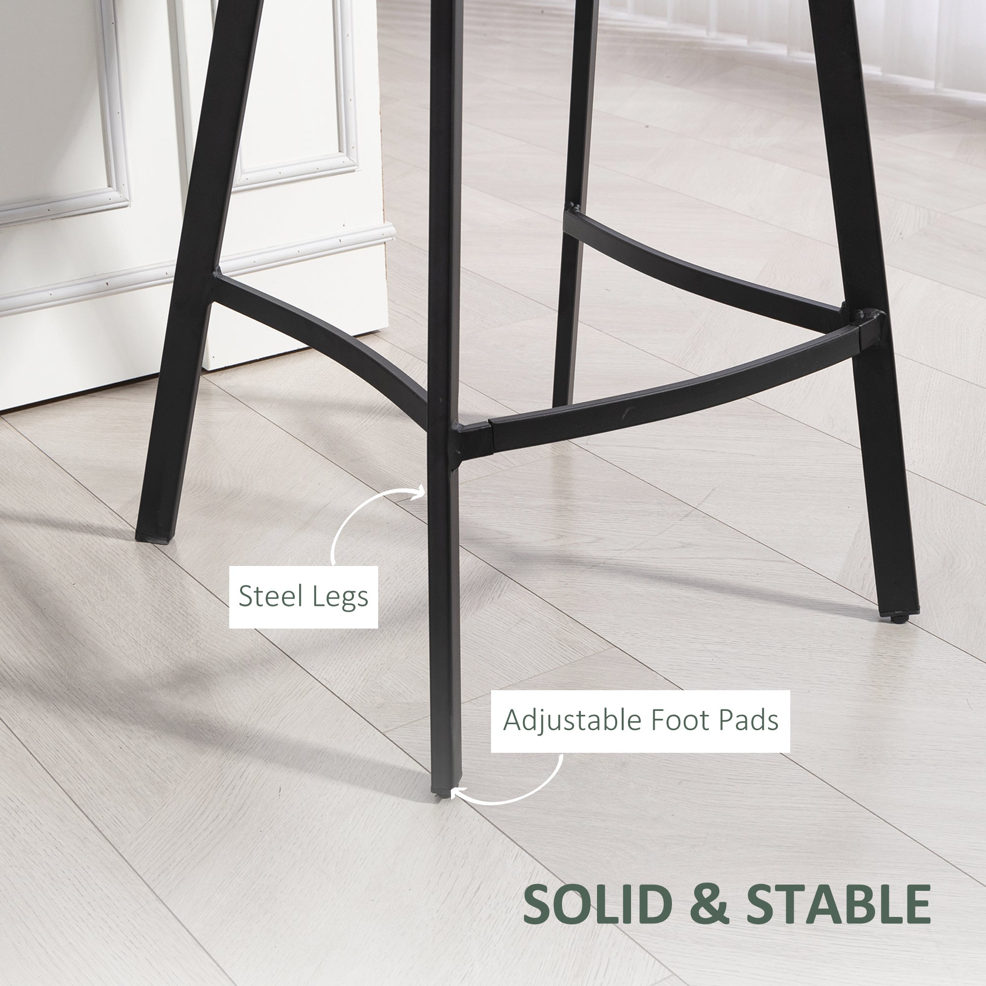 HOMCOM Bar Stools Set of 2, PU Leather Dining Stools with Backrest, Footrest, for Kitchen, Counter, Breakfast Bar, Green 