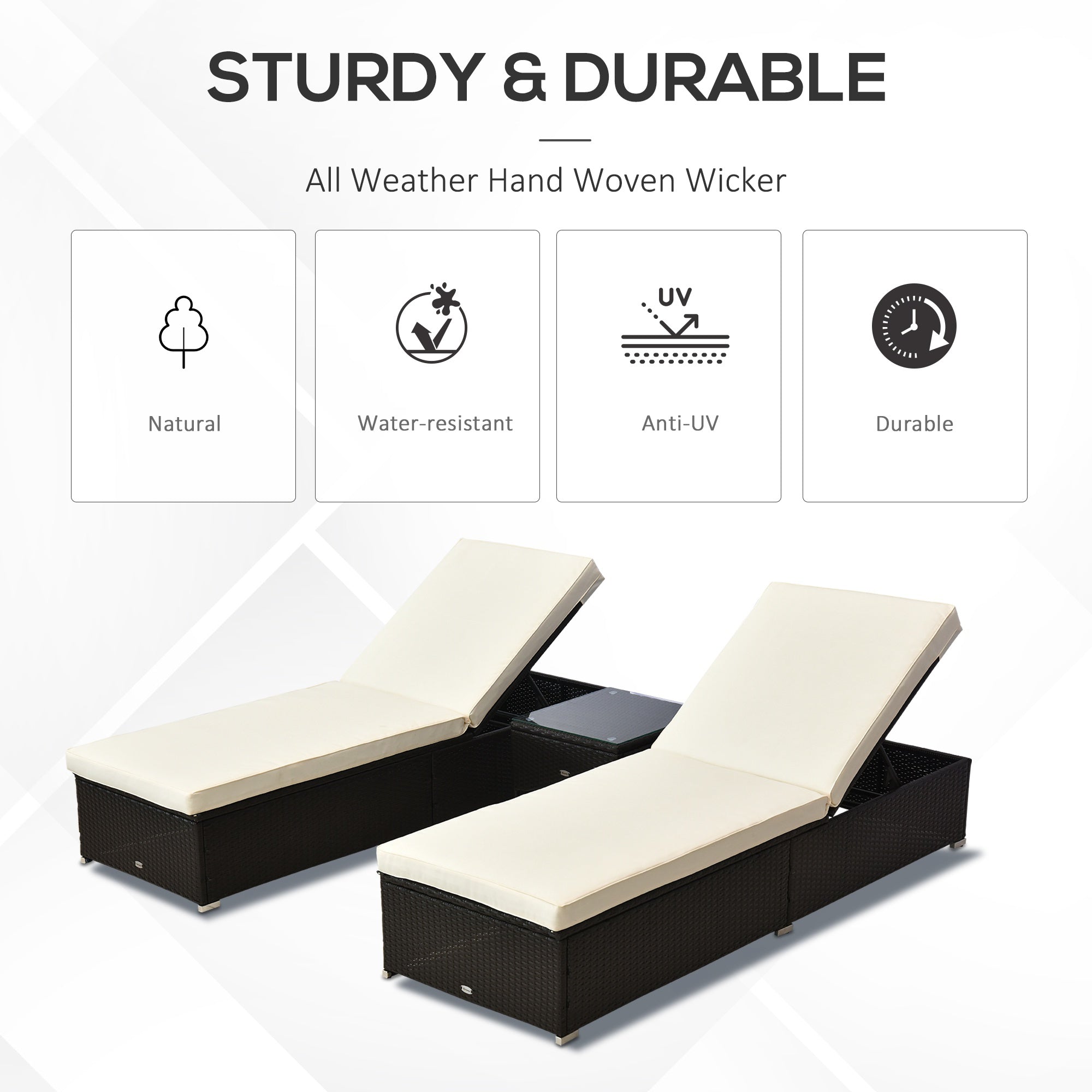 Outsunny 2-Seater Rattan Lounger Set-Deep Coffee/Cream White 