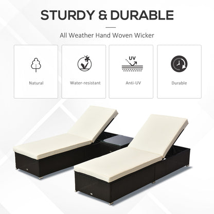 Outsunny 2-Seater Rattan Lounger Set-Deep Coffee/Cream White 