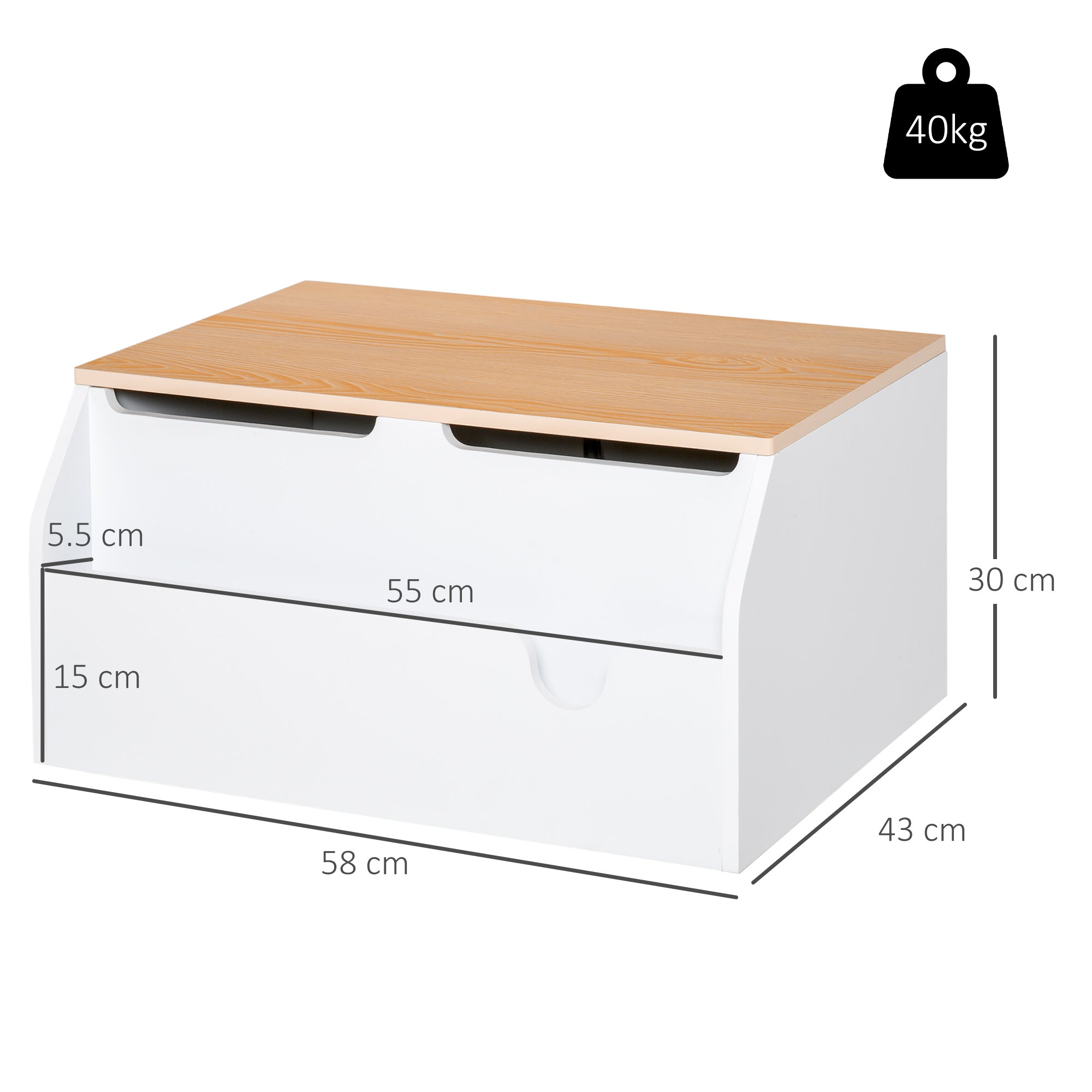 HOMCOM Wooden Kids Toy Box Children Storage Chest Organiser Book Slot Safety Hinge Playroom Furniture White 