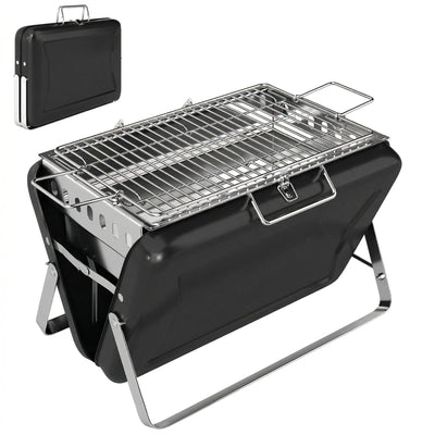 Outsunny Charcoal BBQ Grill Portable Stainless Steel Barbecue with Tilting Grate for Camping Picnic Garden Black 