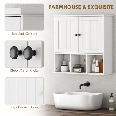 HOMCOM Farmhouse Bathroom Wall Cabinet, Wall Mounted Medicine Cabinet with Adjustable Shelf, Open Compartments, White 