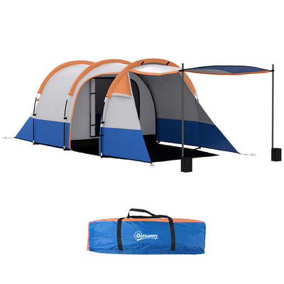 Outsunny Camping Tent, Large Tunnel Tent with Bedroom and Living Area, 2000mm Waterproof, Portable with Bag for 2-3 Man, Orange 
