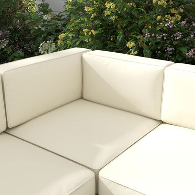 Outsunny 5-Piece Garden Sofa Set with Cushions, Aluminium Garden Furniture Sets with Glass Top Coffee Table, Patio Sectional Furniture Set, for Patio & Deck, Gold Tone 