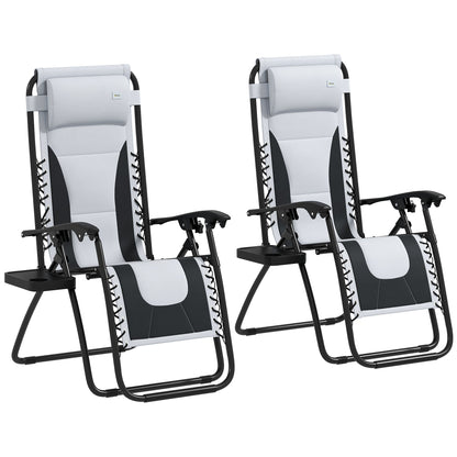 Outsunny Zero Gravity Lounger Chair Set of 2, Folding Reclining Patio Chair with Padded Seat, Cup Holder, Soft Cushion and Headrest for Poolside, Camping, Grey 