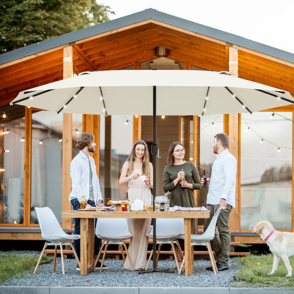 Outsunny 4.4m Double-Sided Sun Umbrella Patio Parasol LED Solar Lights Cream White 