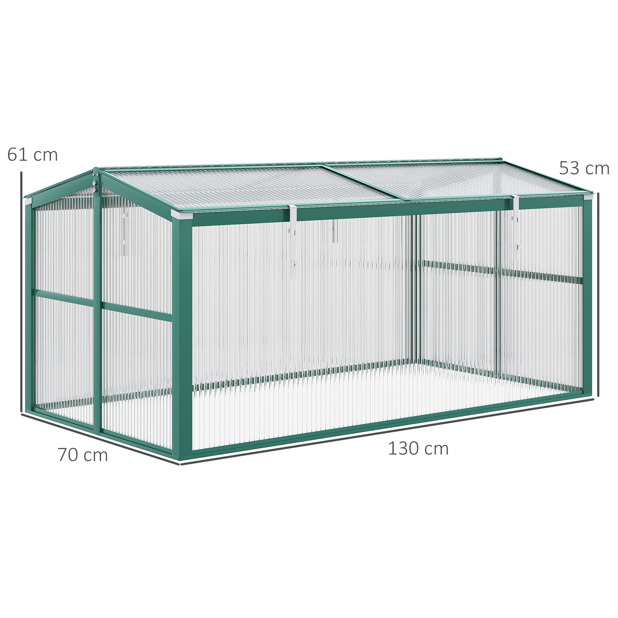 Outsunny Aluminium Polycarbonate Greenhouse Cold Frame Grow House, Openable Top for Flowers and Vegetables, 130x70x61cm 