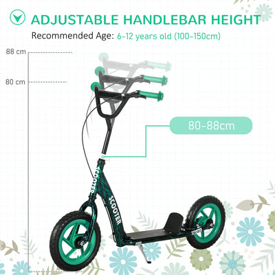 AIYAPLAY Kids Scooter with Adjustable Handlebar, Children's Kick Scooter with Non-slip Footplate, Rear Brake, Kickstand, Green 