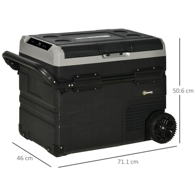 Outsunny 50L Car Refrigerator, Portable Compressor Cooler Box, Fridge Freezer w/ Inner LED Light, Foldable Handles, Cup Holders, 12/24V DC and 110-240V AC for Campervan RV Boat Travel Down to -20\'e2\'84\'83 