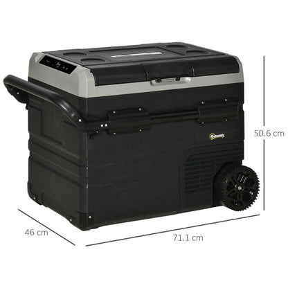 Outsunny 50L Car Refrigerator, Portable Compressor Cooler Box, Fridge Freezer w/ Inner LED Light, Foldable Handles, Cup Holders, 12/24V DC and 110-240V AC for Campervan RV Boat Travel Down to -20\'e2\'84\'83
