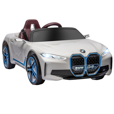 HOMCOM BMW i4 Licensed 12V Kids Electric Ride-On Car, White, red and light blue 