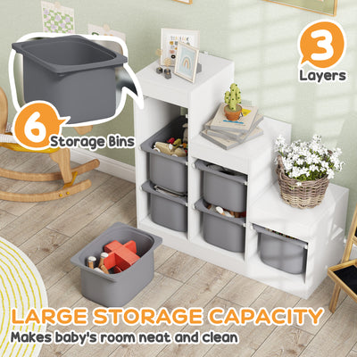 AIYAPLAY Toy Storage Organiser, Three-Layer Kids Toy Storage Units, with Removable Bins, for Ages 3-8 Years, Grey