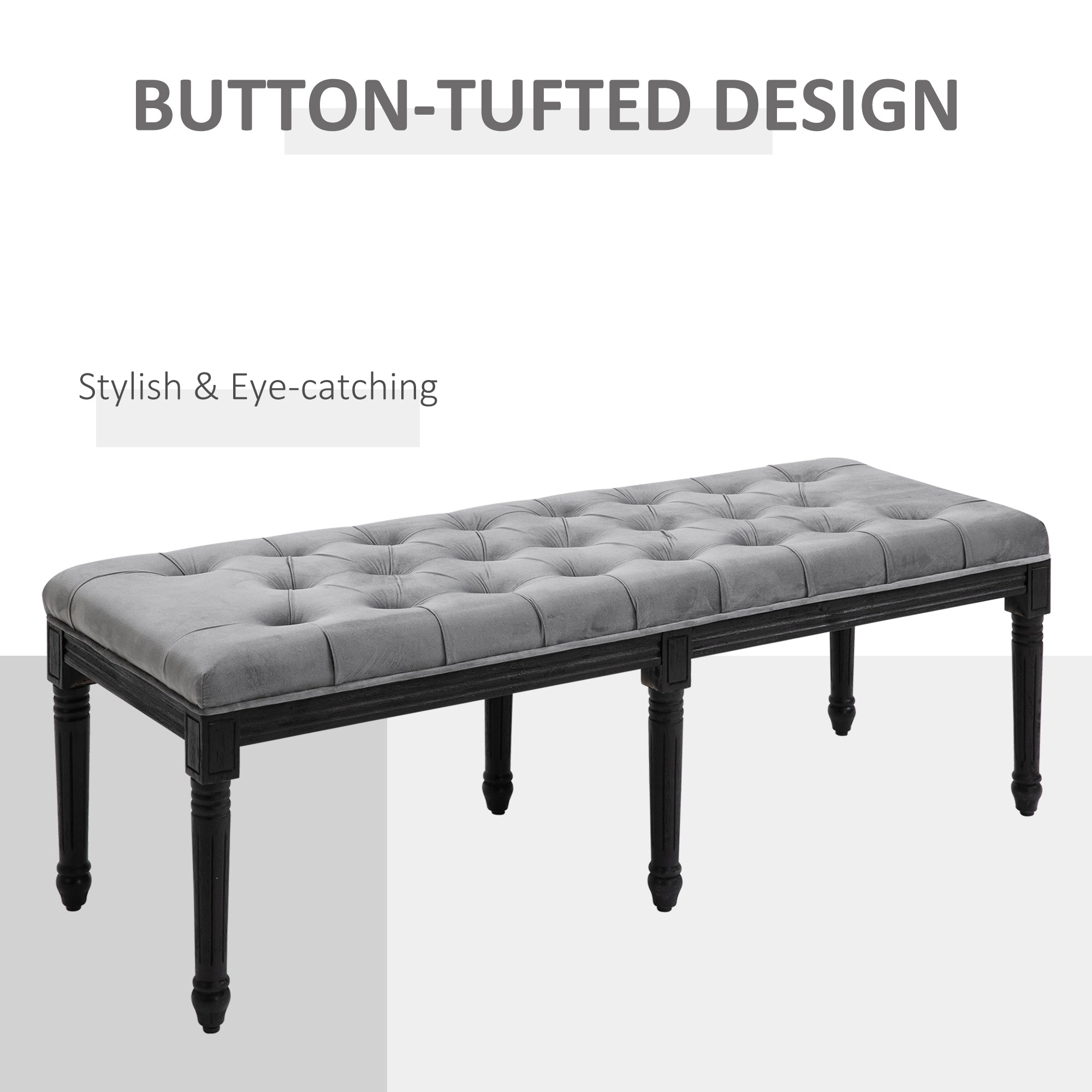 HOMCOM Fabric Bed End Bench Side Chaise Lounge Sofa Velvet Upholstered Tufted Accent Window Seat for Bedroom, Living Room, Hallway, Grey 