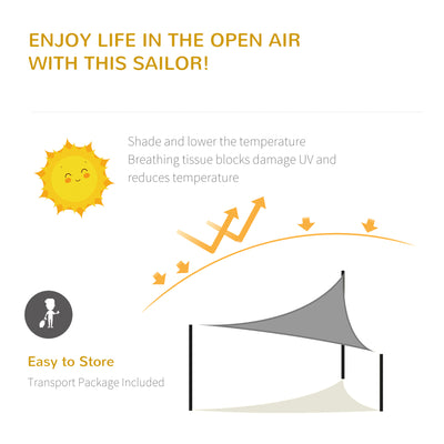 Outsunny 5x5m Triangle Sun Shade Sail Outdoor UV Protection HDPE Canopy w/ Steel Rings Ropes UV Block Outdoor Patio Shelter Grey 