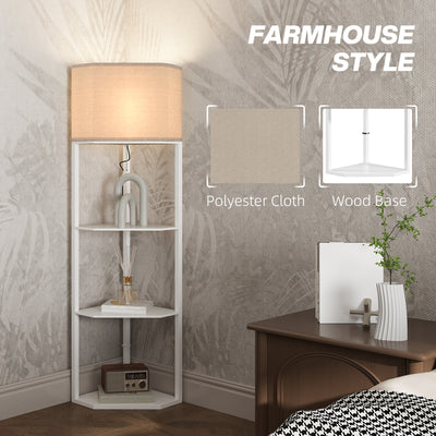 HOMCOM Three-Shelf Corner Floor Lamp - White 