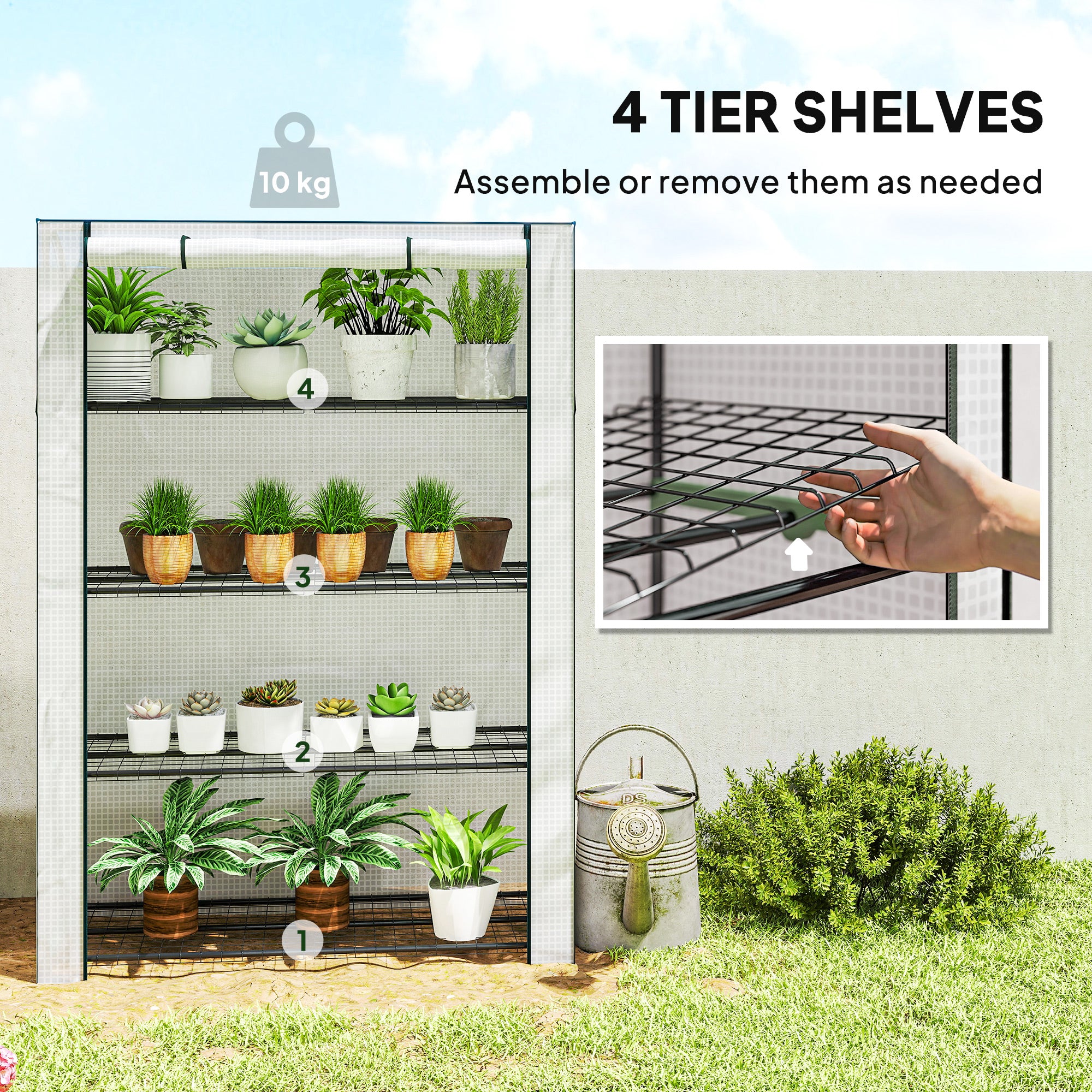 Outsunny Mini Greenhouse with Reinforced PE Cover, Portable Indoor Outdoor Green House with Roll-up Door, 170 x 120 x 50cm, White 