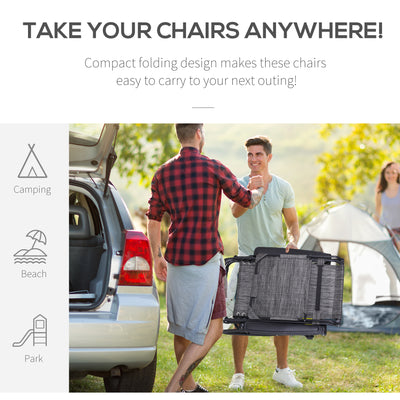 Outsunny 2 Piece Foldable Reclining Garden Chair with Headrest, Zero Gravity Deck Sun Lounger Seat Chair with Footrest, Armrest, Cup Holder & Canopy Shade, Grey 