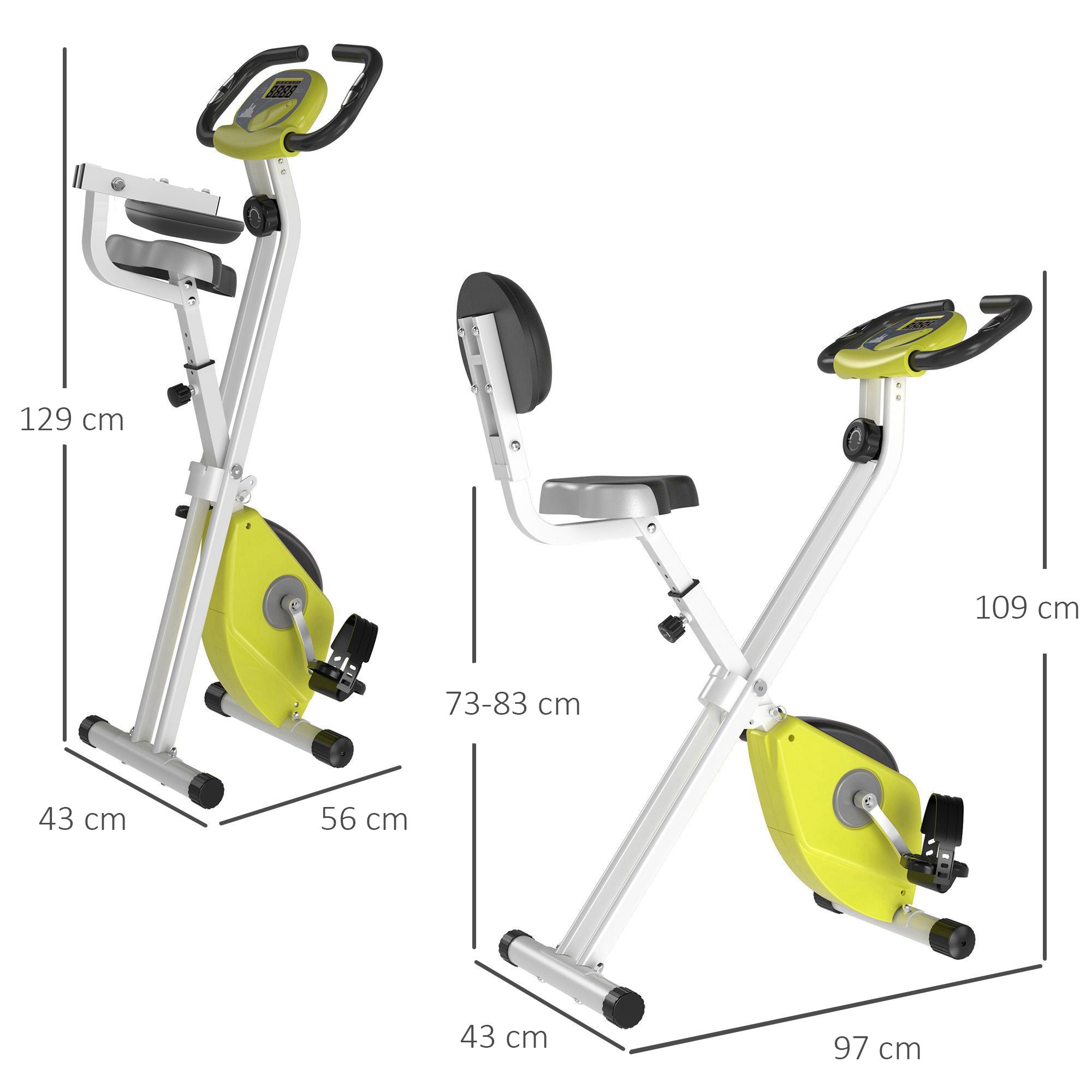 HOMCOM Exercise Bike Fitness Bicycle Indoor trainer Foldable 8-level Magnetic Resistance Adjustable w/LCD Monitor Pulse Sensor, Yellow 