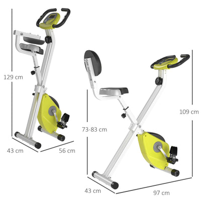HOMCOM Exercise Bike Fitness Bicycle Indoor trainer Foldable 8-level Magnetic Resistance Adjustable w/LCD Monitor Pulse Sensor, Yellow 