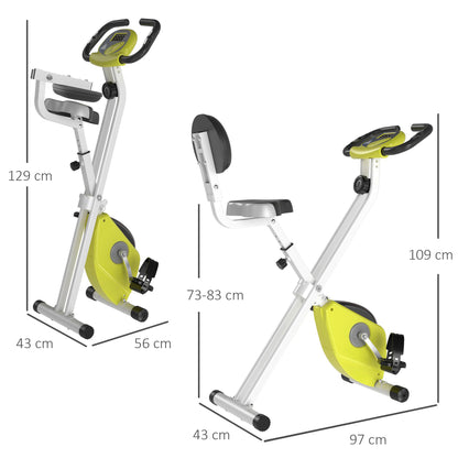 HOMCOM Exercise Bike Fitness Bicycle Indoor trainer Foldable 8-level Magnetic Resistance Adjustable w/LCD Monitor Pulse Sensor, Yellow 