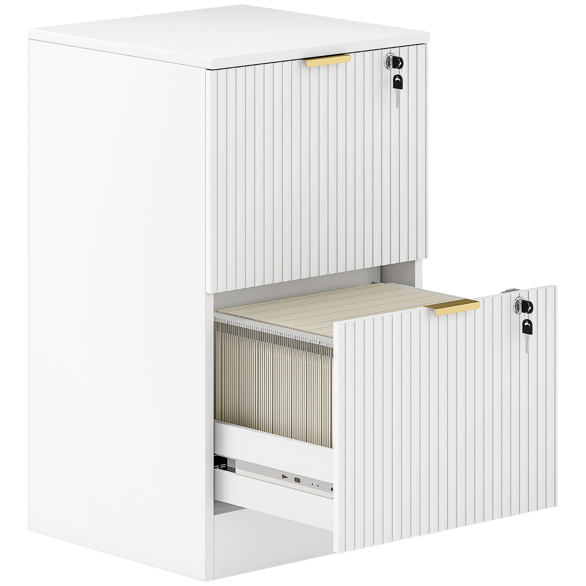 HOMCOM Filing Cabinet, Fluted Vertical File Cabinet with 2 Lockable Drawers and Hanging Rails, White 