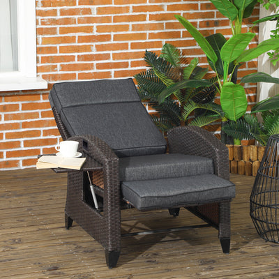 Outsunny Outdoor Recliner Chair with Adjustable Backrest and Footrest, Cushion, Side Tray, Grey 