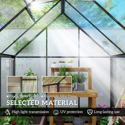 Outsunny Polycarbonate Greenhouse with Swing Door and Adjustable Window, Walk-in Greenhouse with Rain Gutter, 5.5 x 6ft, Black 