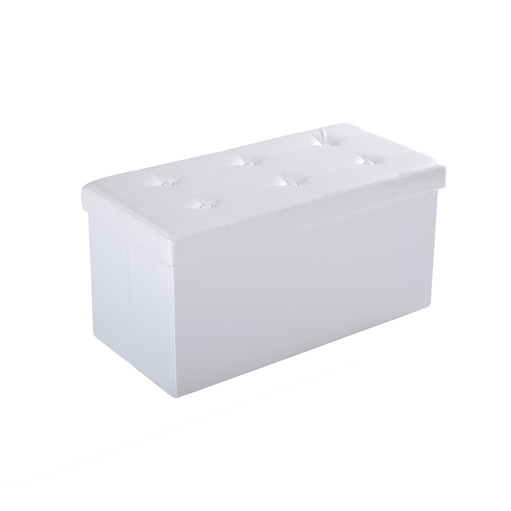 HOMCOM Folding Faux Leather Storage Cube Ottoman Bench Seat PU Rectangular Footrest Stool Box (Cream White) 
