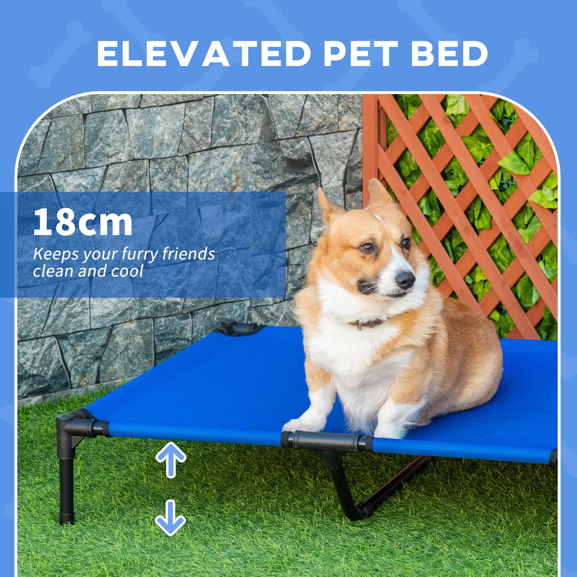 PawHut Raised Dog Bed Cat Elevated Lifted Portable Camping w/ Metal Frame Blue (Large) 