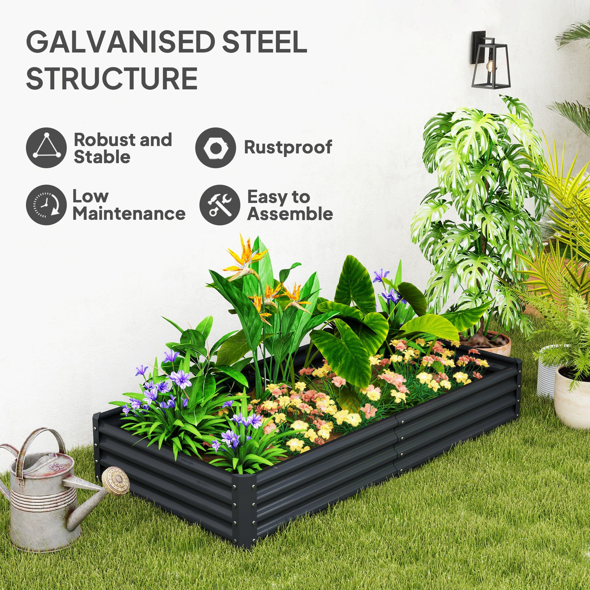 Outsunny 180 x 90cm Galvanised Steel Open Planter - 84H-211V00CG 