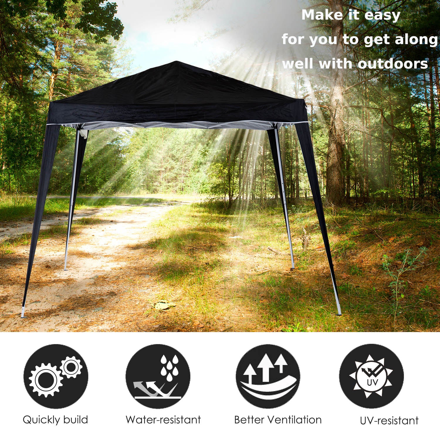 Outsunny 3 M x 3 M Base/ 2.5 M x 2.5 M Top Pop Up Gazebo with Carry Bag, Height Adjustable Slant Leg Party Tent Instant Event Shelter for Garden, Patio, Black 