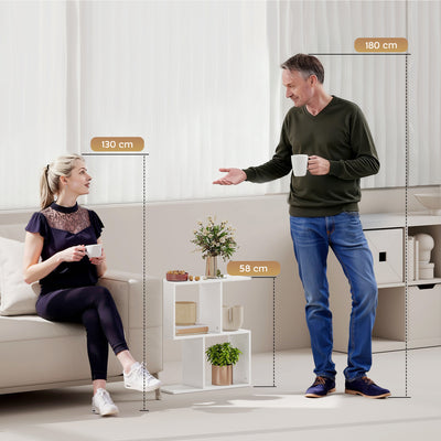 HOMCOM Side Table, Narrow End Table with Storage Shelves, S-Shaped, 3-Tier, 50W x 19.5D x 58H cm, White 