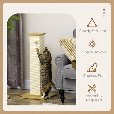 PawHut 80cm Scratching Post, with Toy Ball, Sisal Rope - White 