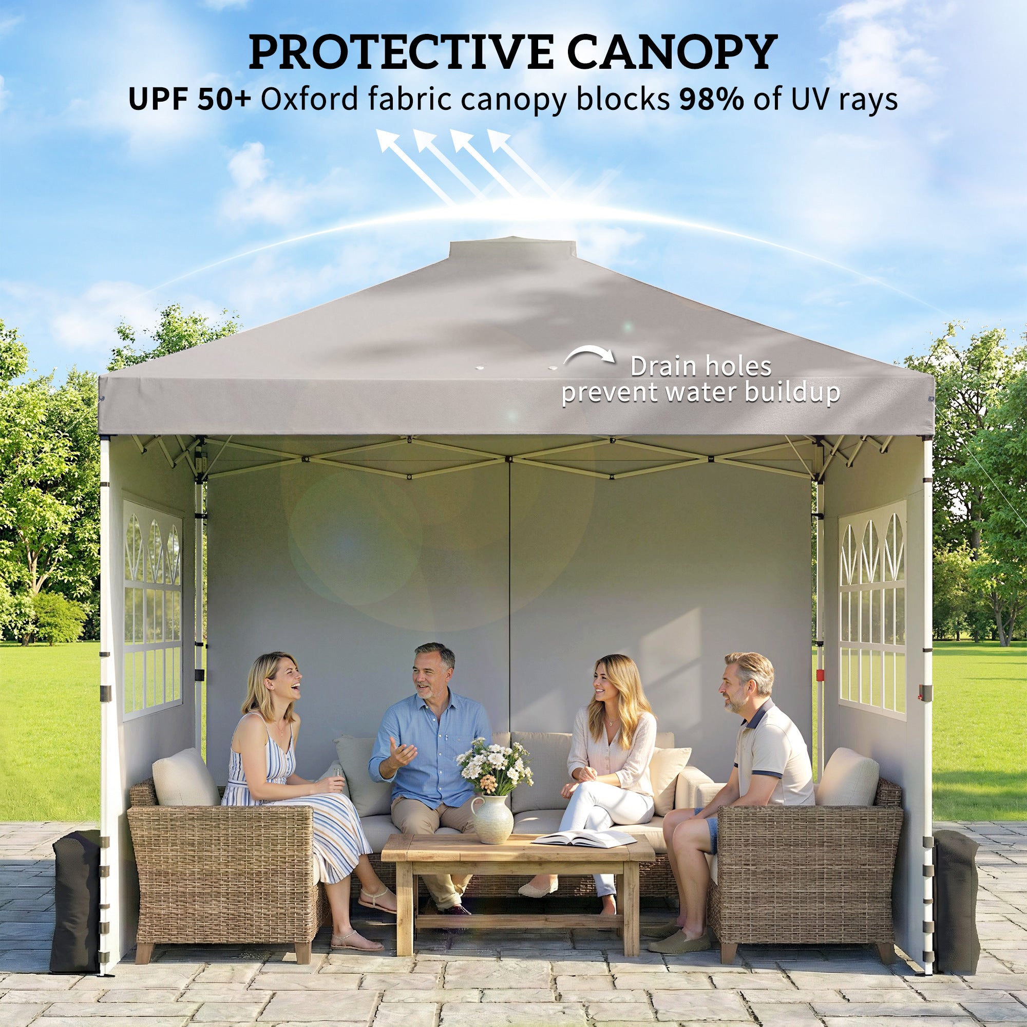 Outsunny Pop Up Gazebo Waterproof Height Adjustable Canopy with 3 Sidewalls Wheeled Bag for Parties 3 x 3 m Grey 