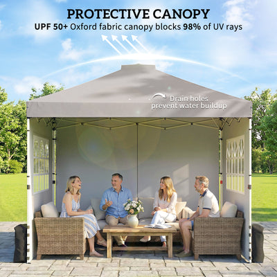 Outsunny Pop Up Gazebo Waterproof Height Adjustable Canopy with 3 Sidewalls Wheeled Bag for Parties 3 x 3 m Grey 