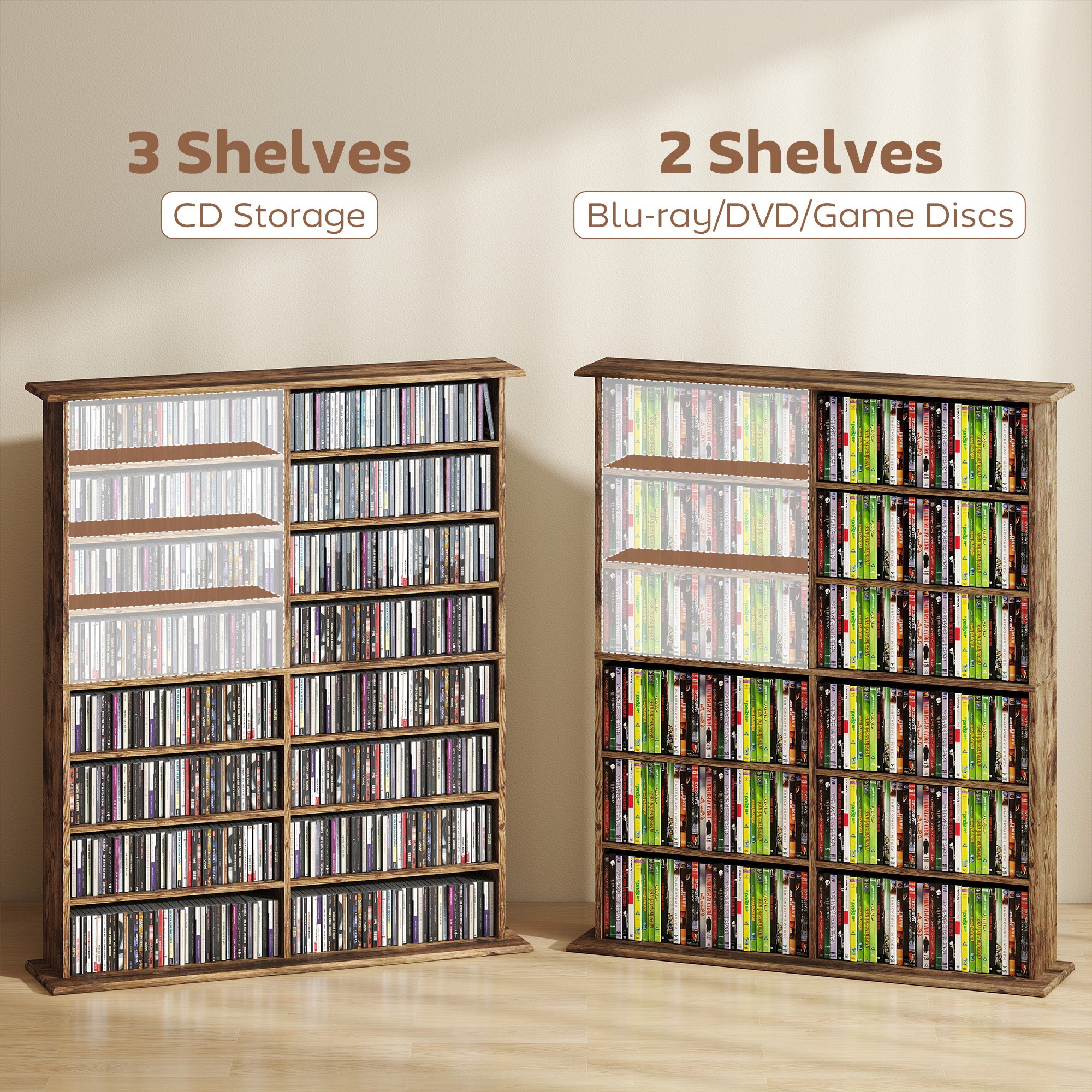 HOMCOM 16-Compartment Media Shelf - Rustic Brown 