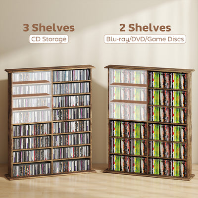 HOMCOM 16-Compartment Media Shelf - Rustic Brown 