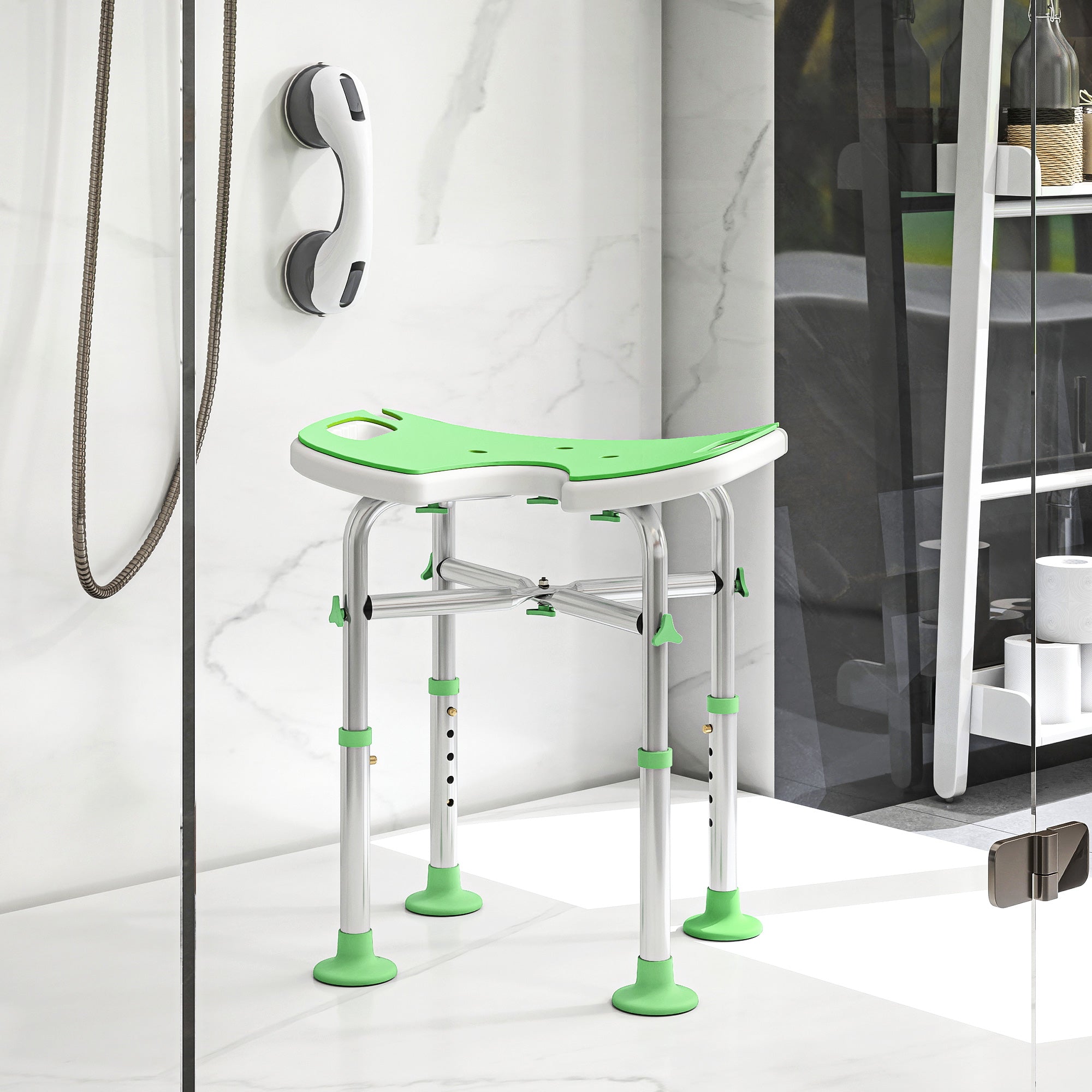 HOMCOM 39-51.5cm 'U' Seat Padded Shower Stool - Green