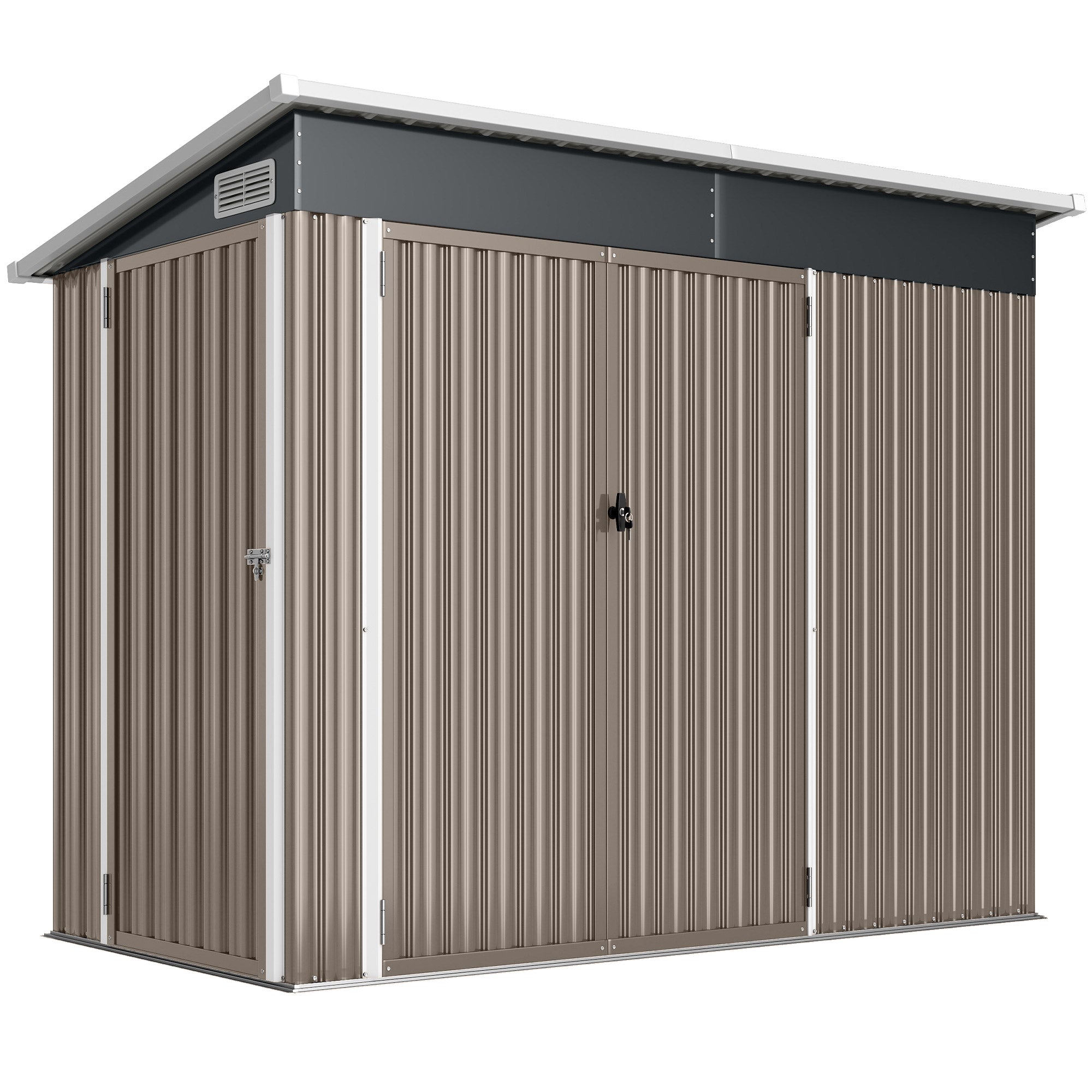Outsunny 7.5 x 4.3ft Metal Garden Storage Shed, Waterproof Outdoor Shed with Triple Lockable Door, Gloves, Vents, Light Grey 