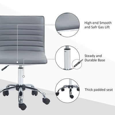 HOMCOM Adjustable Swivel Office Chair with Armless Mid-Back in PU Leather and Chrome Base - Light Grey 