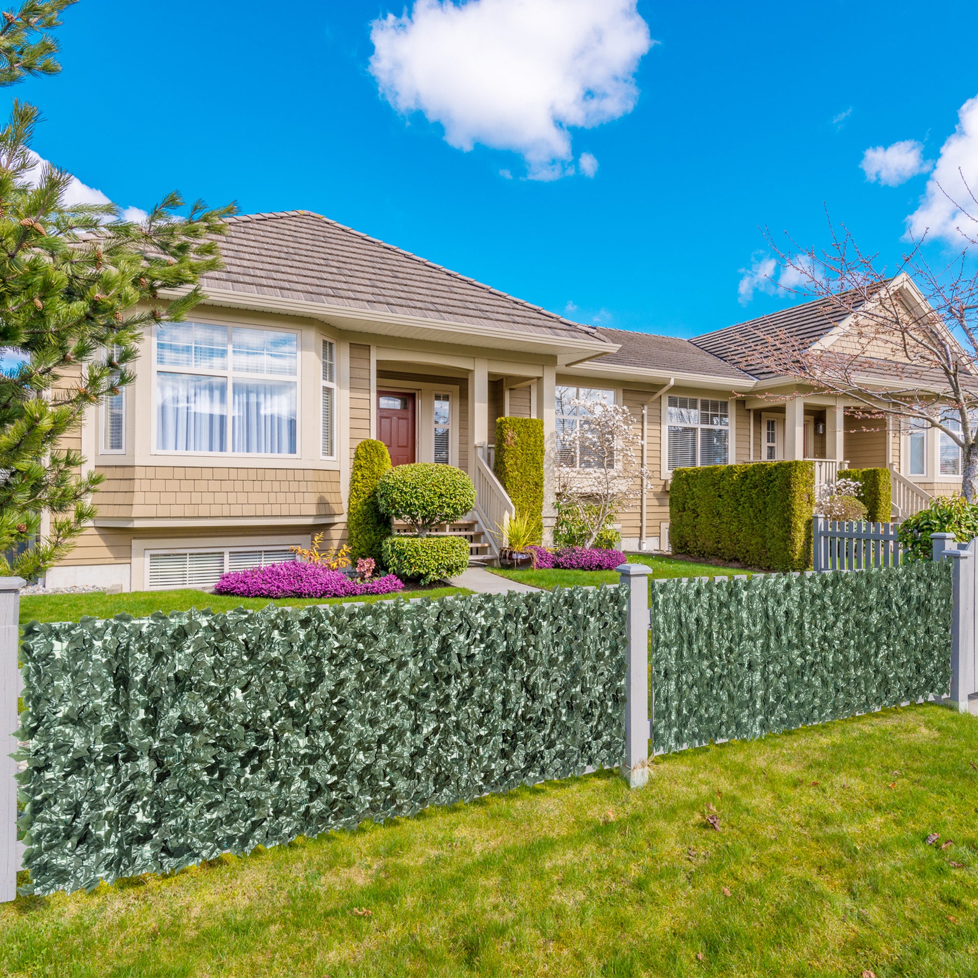 Outsunny 1-Piece Artificial Leaf Hedge Screen Privacy Fence Panel for Garden Outdoor Indoor Decor, Dark Green, 2.4M x 1M 