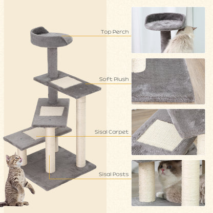 PawHut 100 cm Cat Tree for Indoor Cats Kitten Scratch Scratching Post Climbing Tower Activity Centre Grey 